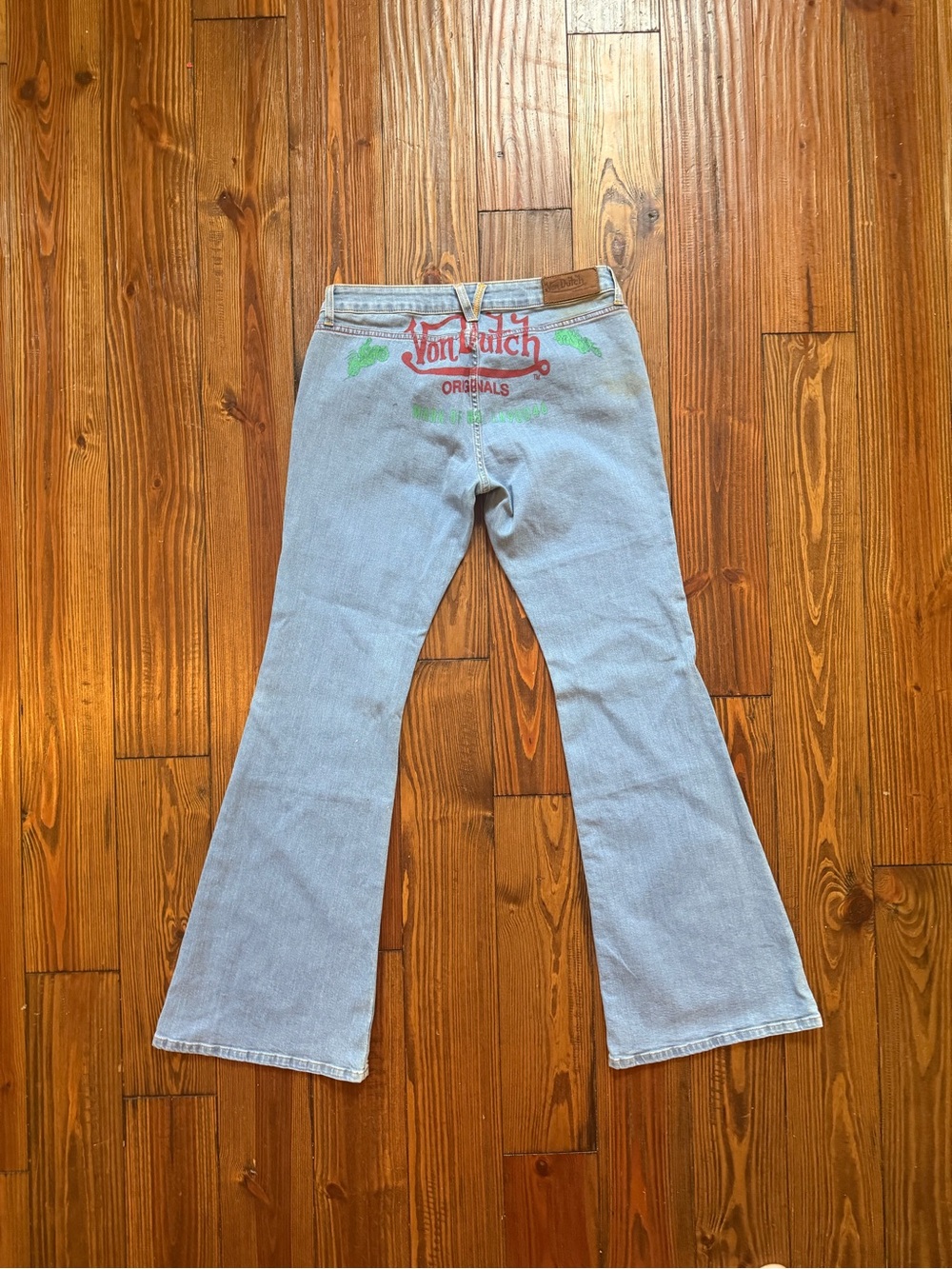 Von Dutch Light Blue Flare Jeans with Multicolor Logos - Picture 6 of 6